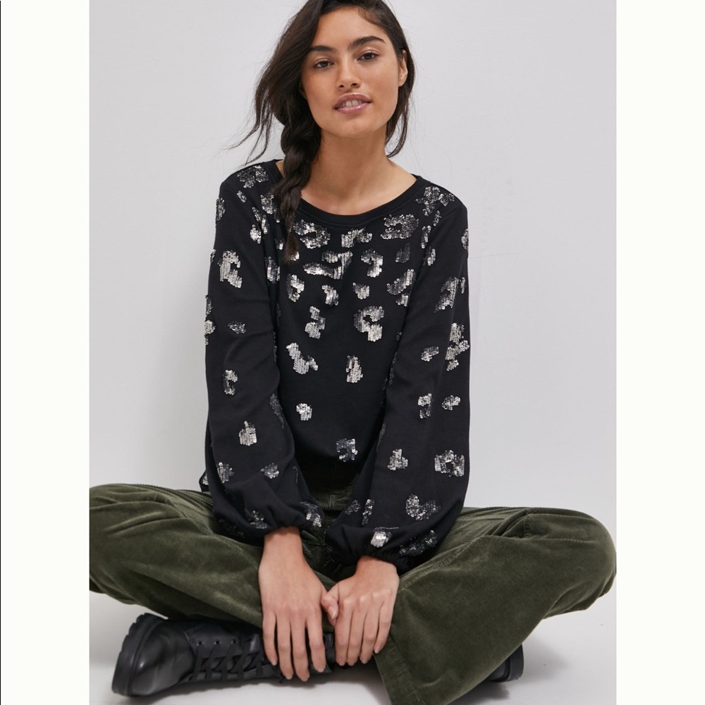 Anthropologie Zosia Sequin Leopard sweatshirt